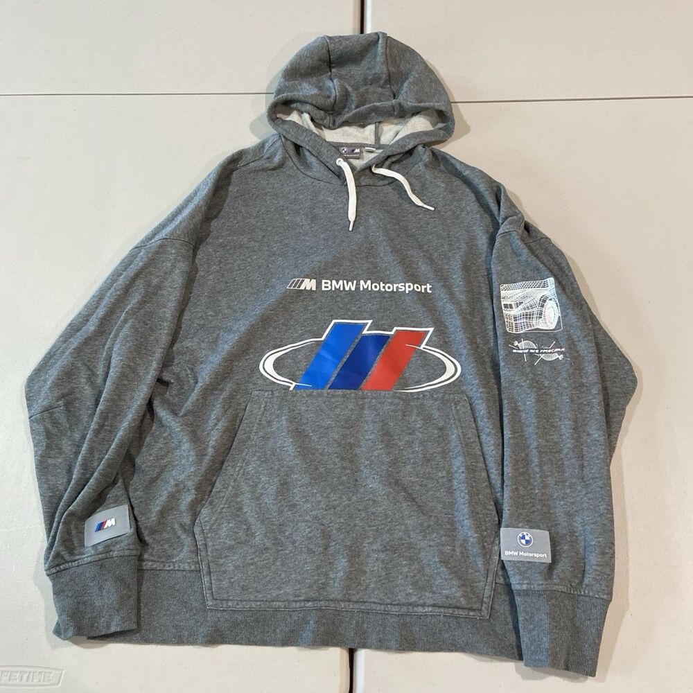 Puma BMW Motorsport Hoodie Mens XL Gray Pullover Sweatshirt Logo